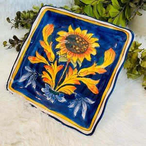 Tuscan Sunflower- 9" Square Plate- Blue/Yellow